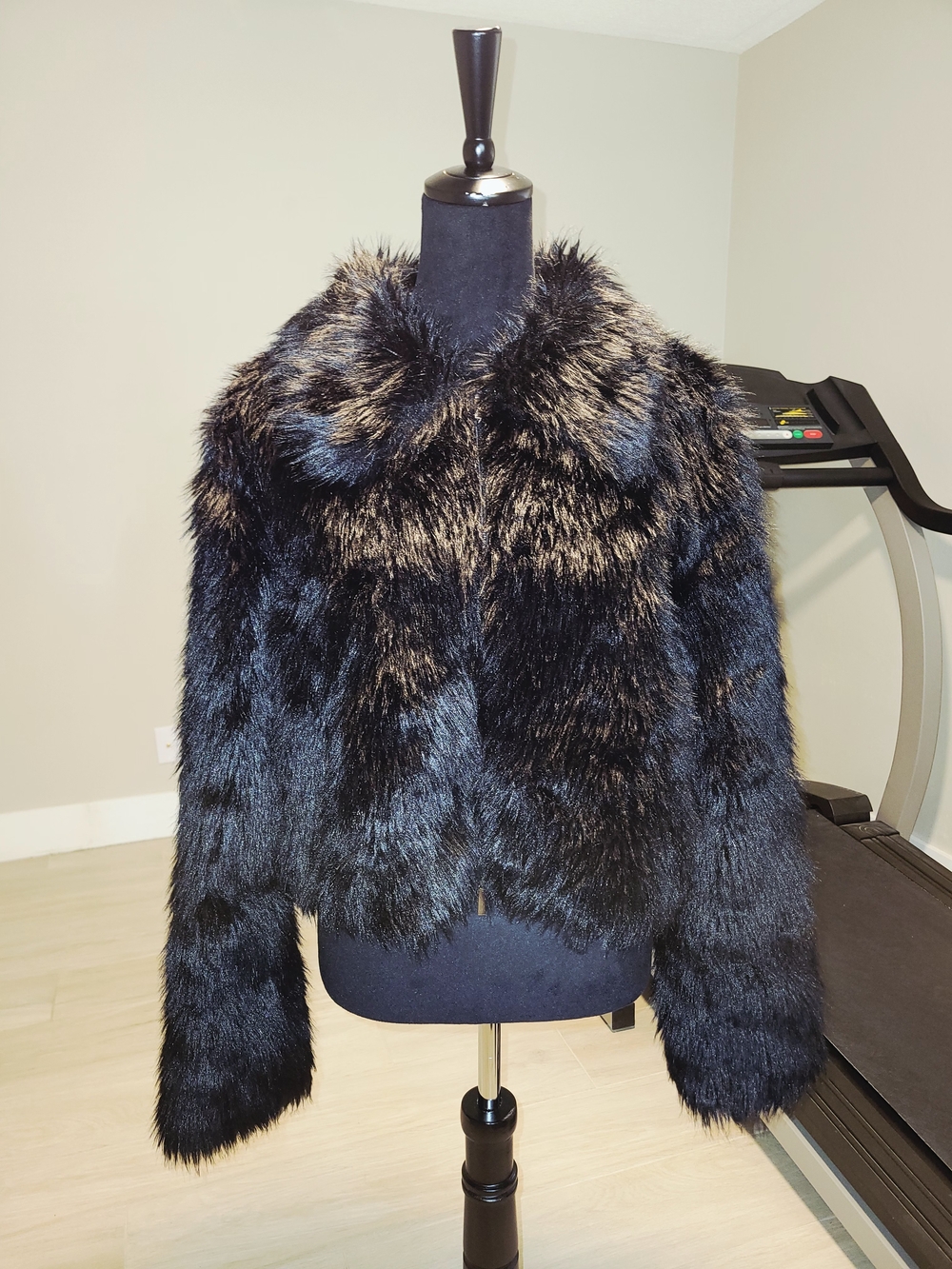 Women's Black Faux Fur Teddy Jacket with Plush Collar